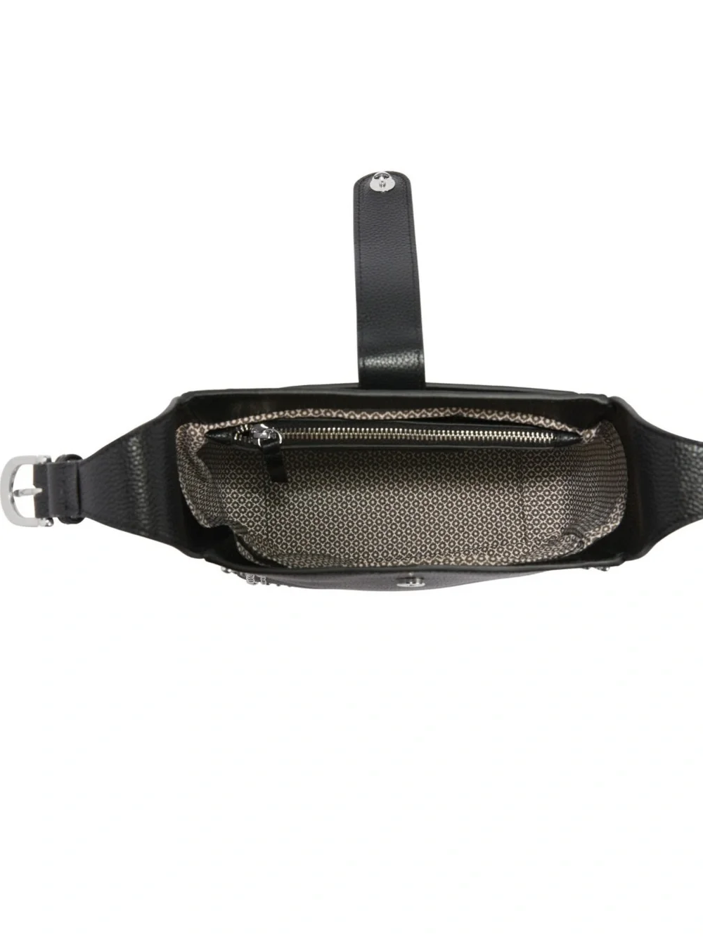Studded Black Leather Shoulder Bag with Front Tab